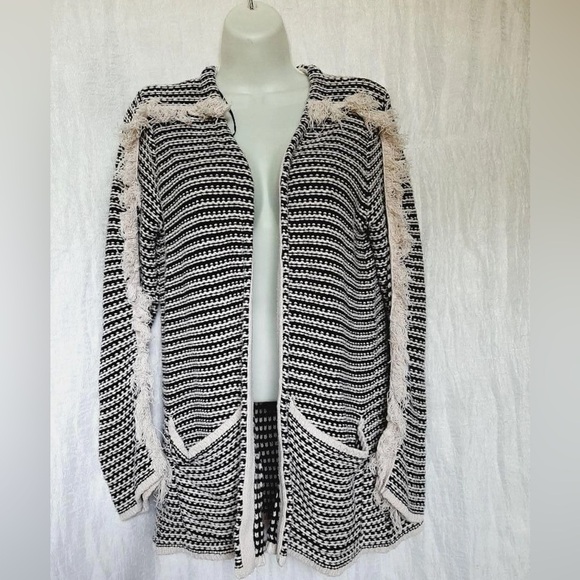 Knox Rose Black and White Striped Cardigan Sweater - Picture 1 of 6